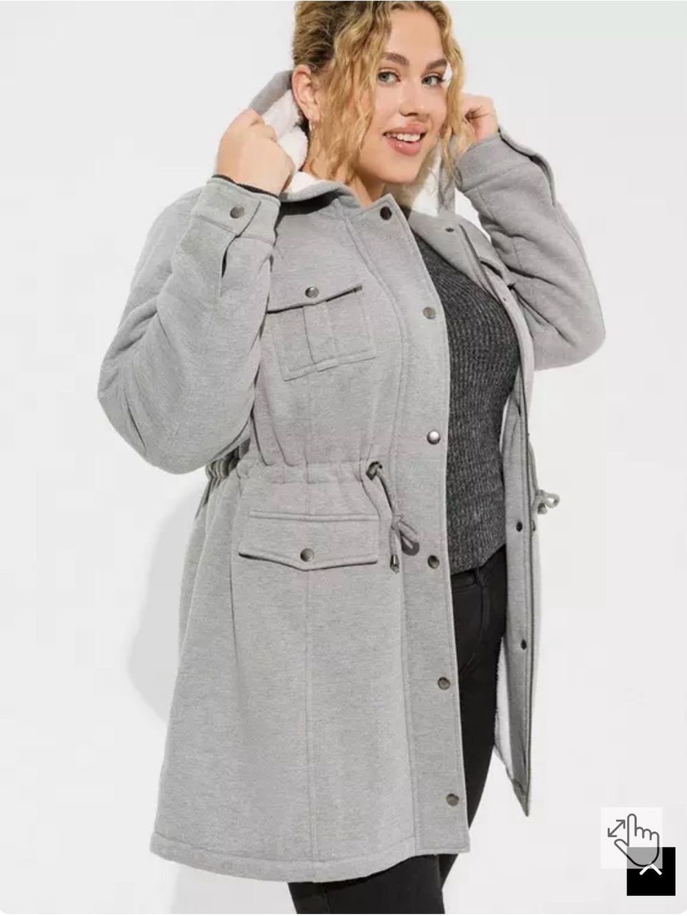 Torrid Fleece Sherpa Hooded Anorak Jacket Plus Size 4X 26 Heather Grey Outerwear